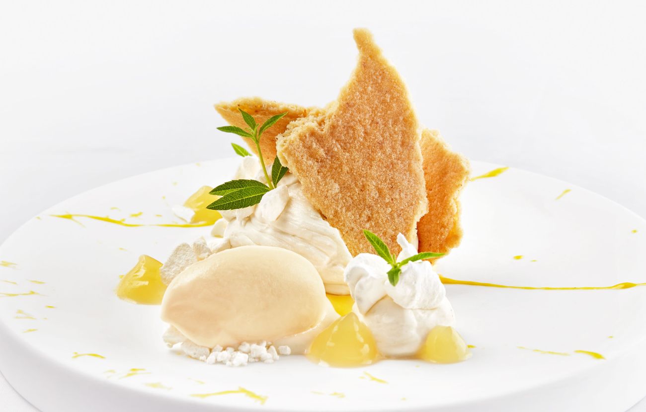 Das Dessert des Kindermenüs im Cornelia Poletto PALAZZO ist “Zitronen-Jette“ - Crostata mit Amalfizitrone, Vanillecreme und Joghurteis.